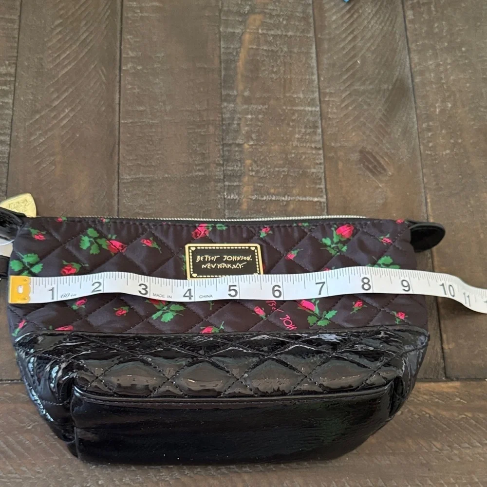 Betsey Johnson Black Quilted Floral Wristlet